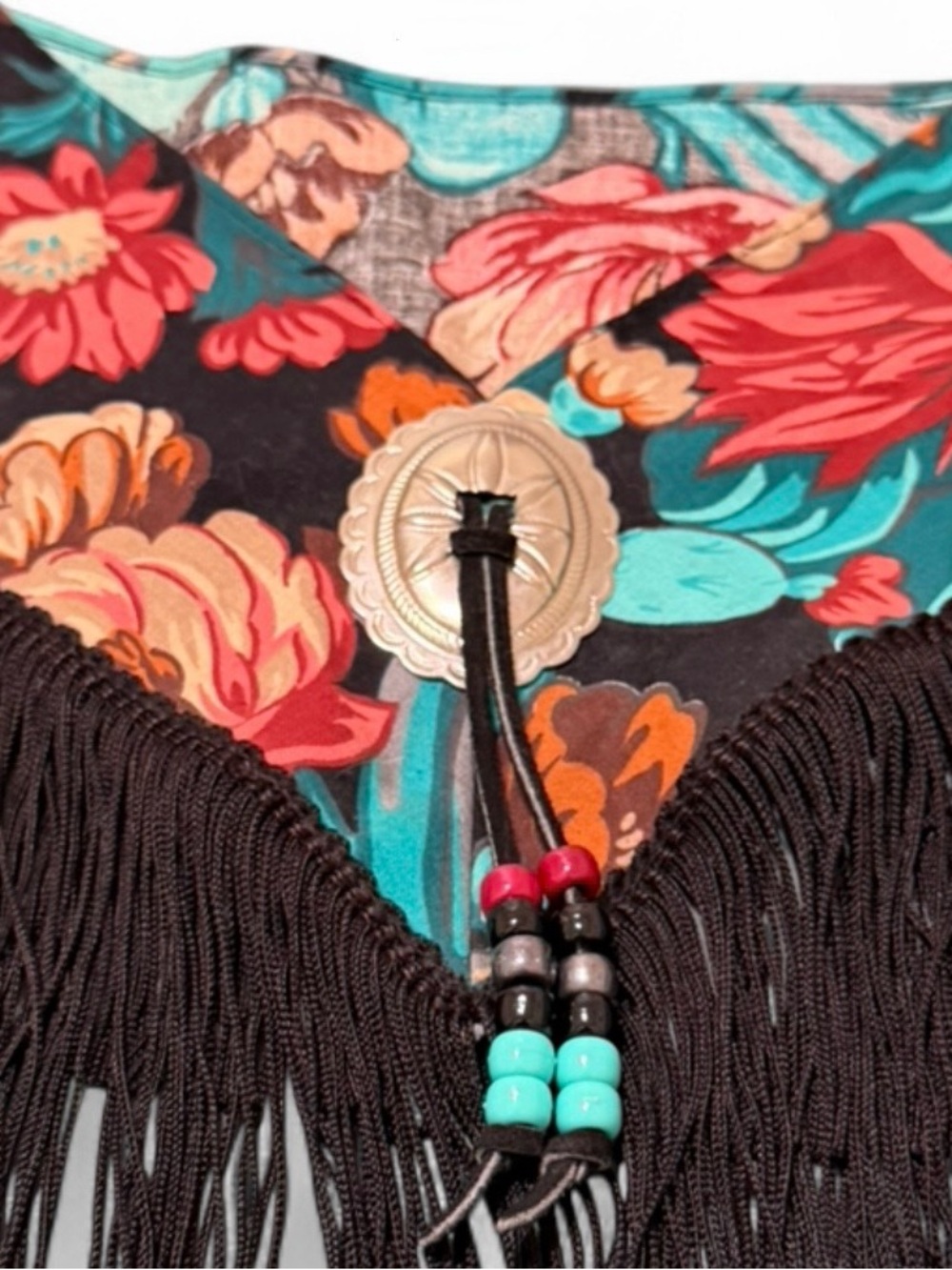 Vintage Western Fringe Floral Capelet/Shoulder Shawl-Festival Boho Cowgirl Chic - Picture 5 of 10